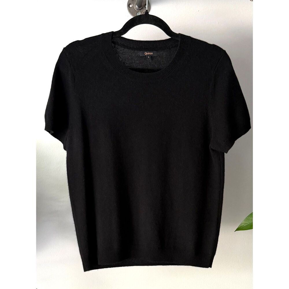 Quince Mongolian Cashmere Tee Short Sleeve Black Women's Large - Picture 4 of 8